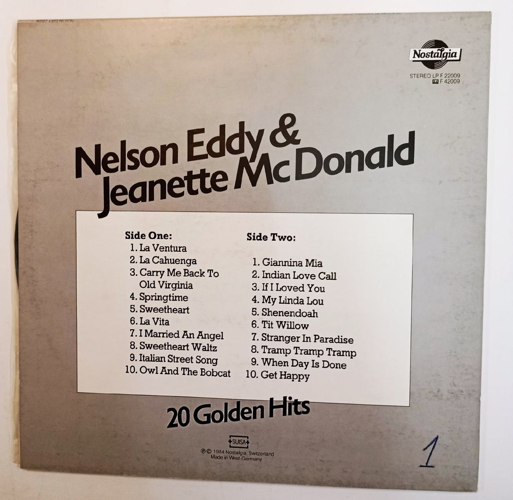 Винтажная виниловая пластинка Nelson Eddy & Jeanette McDonald 20 Golden Hits (Germany 1984)