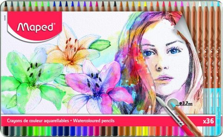 Карандаши цвет. акварельные 36цв  Maped  Artist, с кисточкой, в мет.коробке
