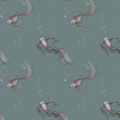 нарисованные золотые рыбки на сером фоне