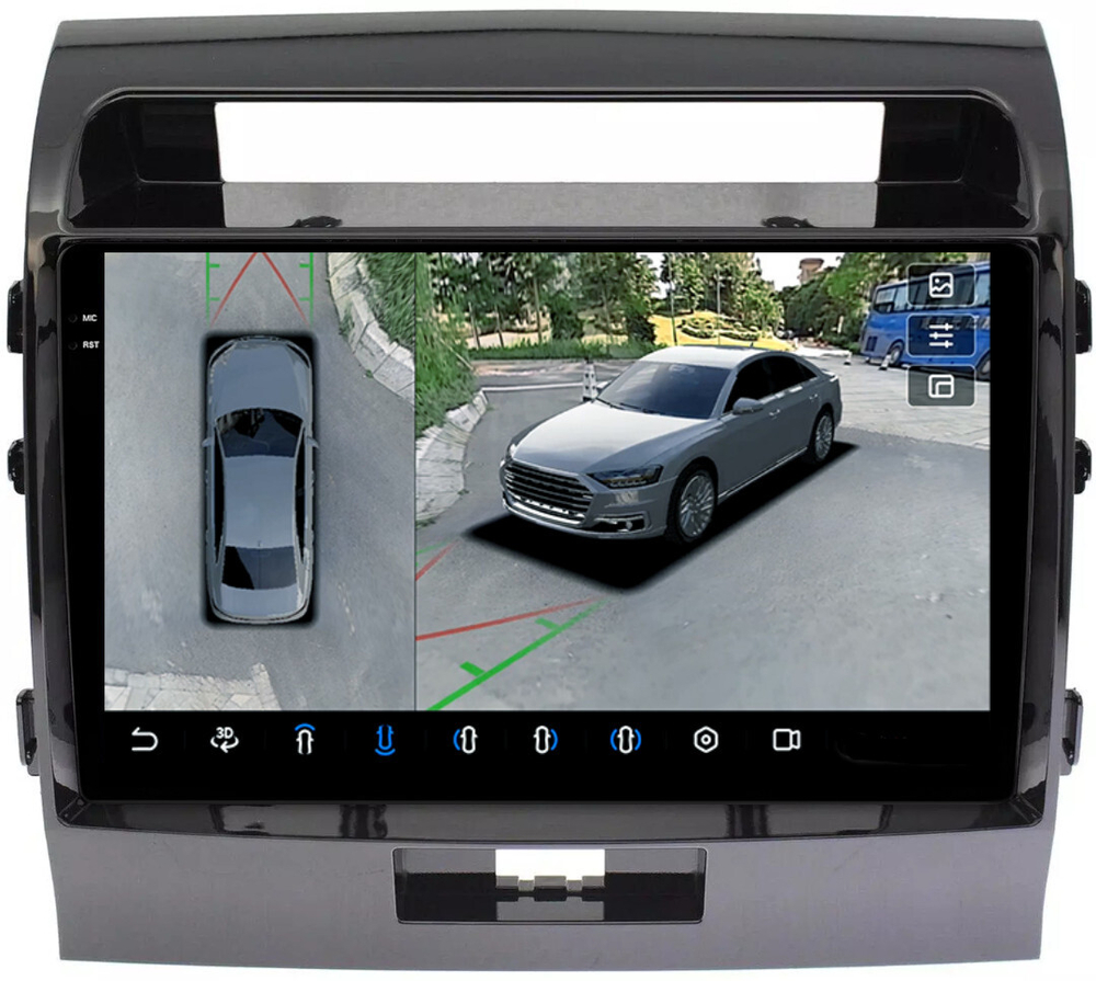 Магнитола для Toyota Land Cruiser 200 2007-2015 (экран климата внизу) - FarCar BX381M-360 монитор 10.36" 2K QLED на Android 13, 6Гб+128Гб, CarPlay, 4G SIM-слот, 4 камеры в комплекте