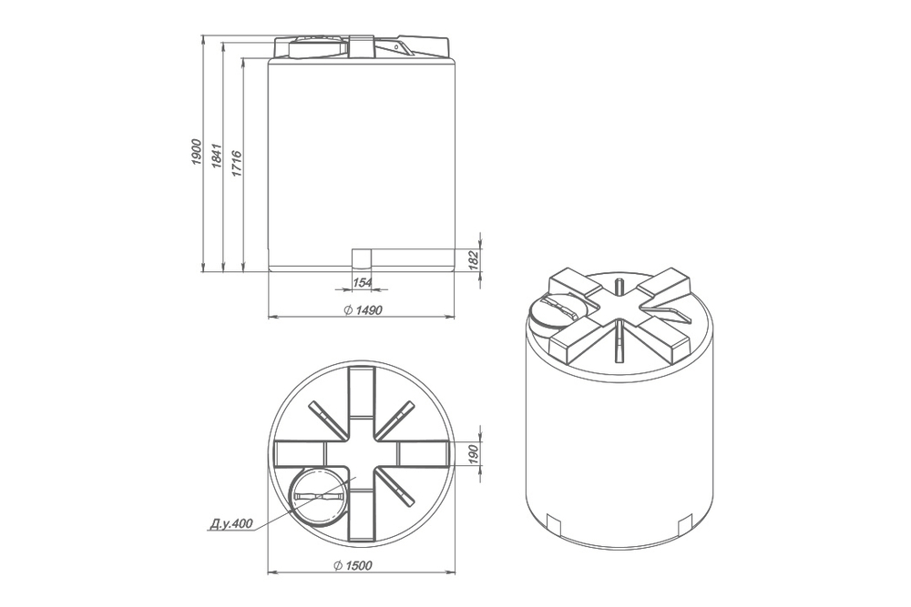 Ёмкость пластиковая пищевая ЭкоПром T 3000 л. вертикальная (150x150x190см;синий) - арт.555326