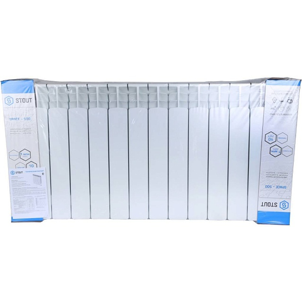 Радиатор биметаллический STOUT Space 500 - 12 секций (подключение нижнее правое, цвет белый)