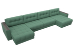Диван П-образный с декором Лига-049 НПБ Лонг, Амур 11 РОГОЖКА зеленый