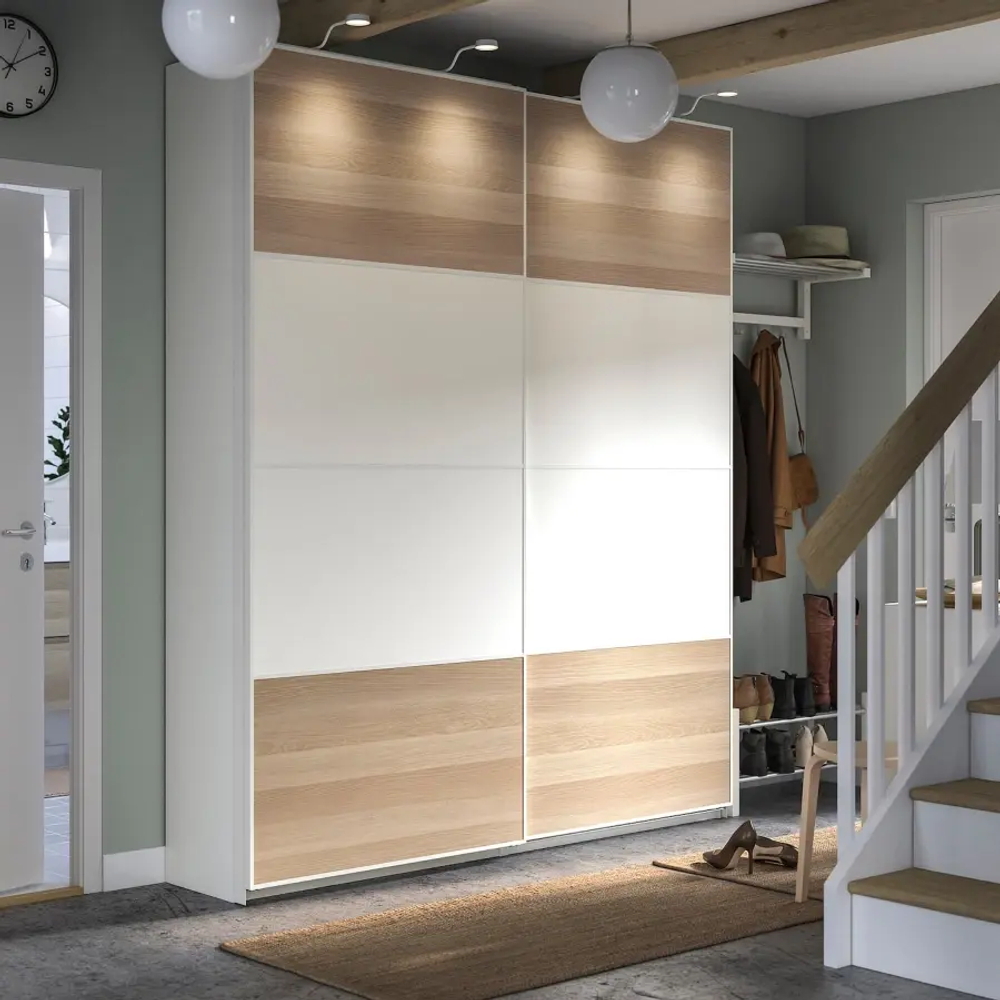 Шкаф-купе - IKEA PAX/MEHAMN/ПАКС/МЕХАМН ИКЕА, 200x44x236 см, белый/под беленый дуб