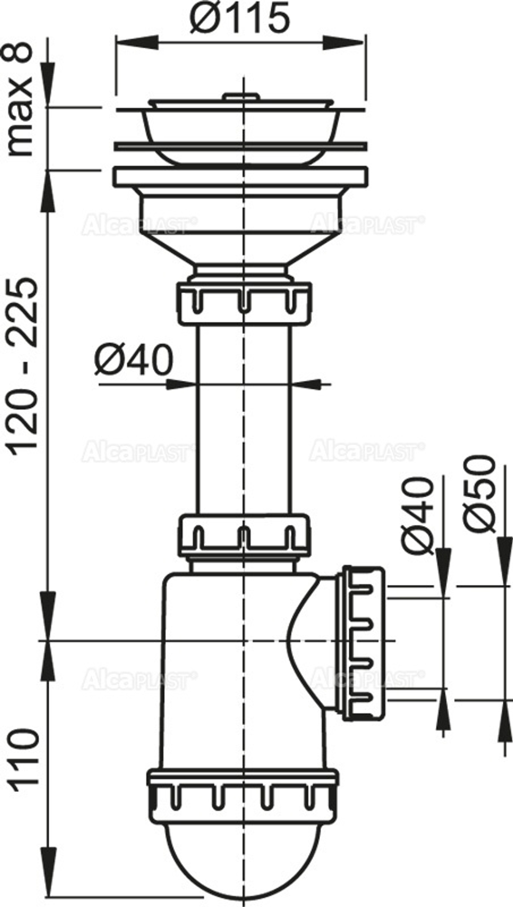 Сифон для мойки AlcaPlast A446-DN50/40