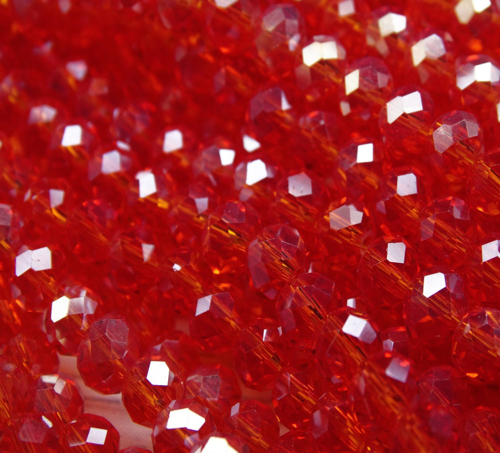 БП008ДС46 Хрустальные бусины "рондель", цвет: ярко-красный AB прозрачный, 4х6 мм, кол-во: 58-60 шт.