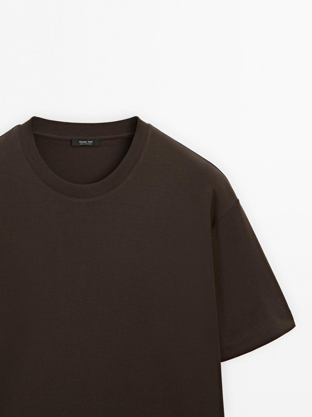 Massimo Dutti Хлопковая футболка-поло с короткими рукавами, шоколадный