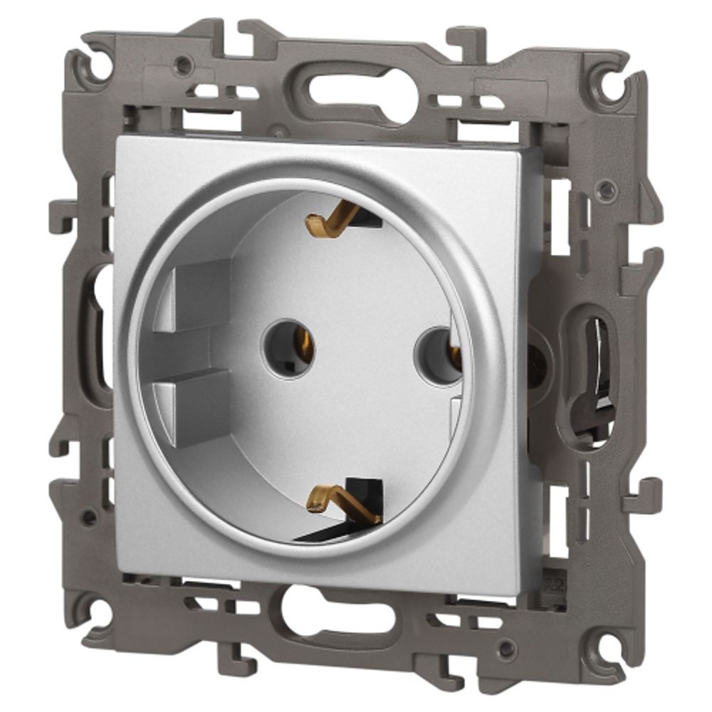 14-2101-03 ЭРА Розетка 2P+E Schuko, 16A-250В, IP20, Эра Elegance, алюминий | Elegance Алюминий