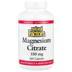 Natural Factors, Цитрат магния, 150 мг, 360 капсул