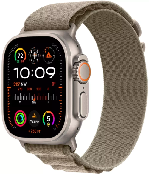 Apple Watch Ultra 2, 49 мм, корпус из титана, ремешок Alpine оливкового цвета