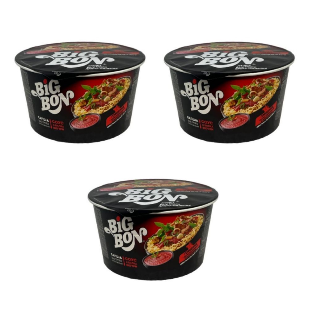 Лапша Big Bon Говядина в томате с базиликом 85 г 3 шт