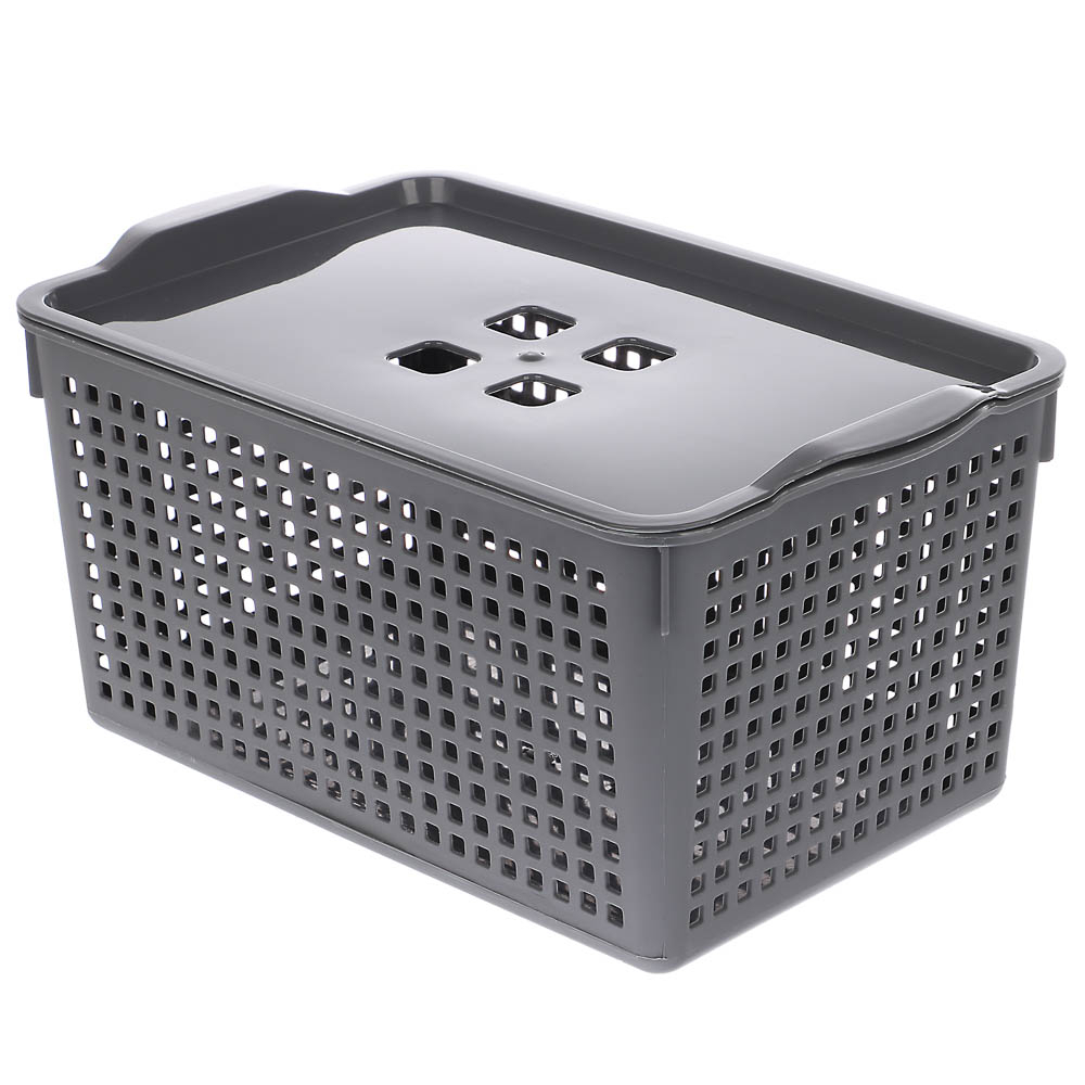 Корзинка Лофт 5,3л 295х185х145мм с крышкой белый, серый