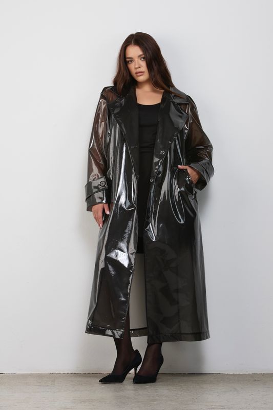 Тренч двубортный прозрачный, графит