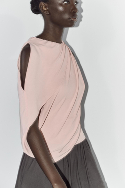 ZARA ТОП-НАКИДКА СО СБОРКАМИ, РОЗОВЫЙ