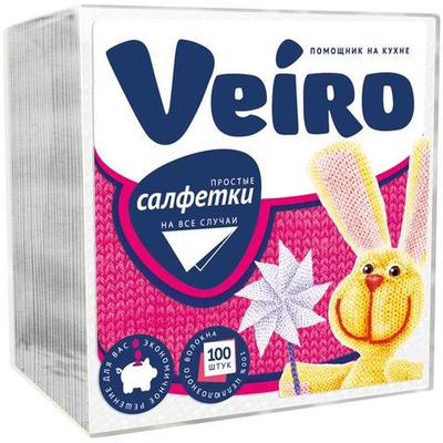 Салфетки бумажные "Виеро" 100шт 24*24 белые