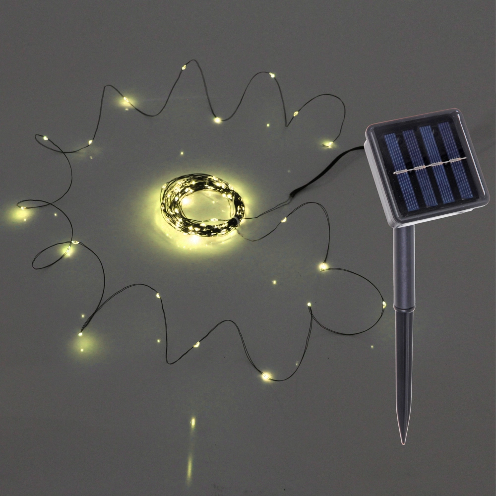 Гирлянда для улицы «Росинка» 10 м 100 ламп LED проволочн.пров. зелен., 8 реж.,IP-54, Теплый белый (солнечная батарея)