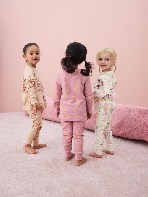 Пижама для девочки Next 192-108, 3 шт., Белый, Розовый, Кремовый