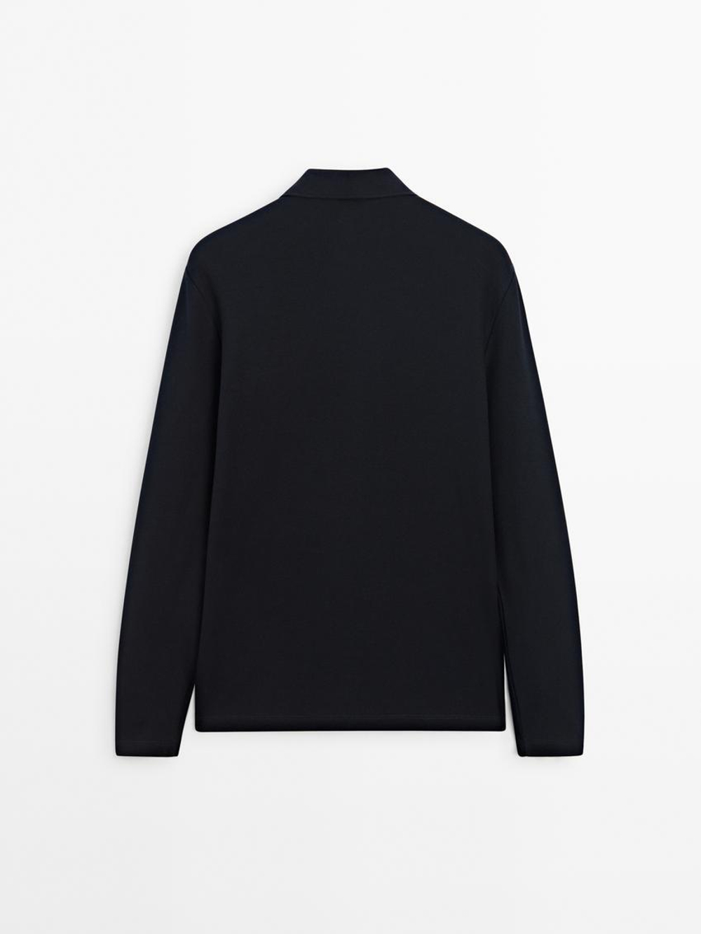 Massimo Dutti Поло комфортного кроя с длинными рукавами, темно-синий