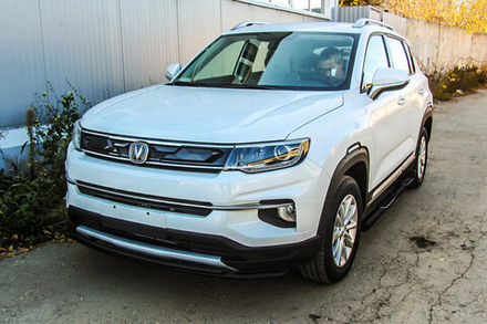 Защита переднего бампера Changan CS35Plus (2018-2023) d42+d32 черная