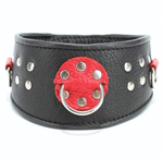 Кожаный ошейник с клепками и кольцами (Цвет: черный с красным)