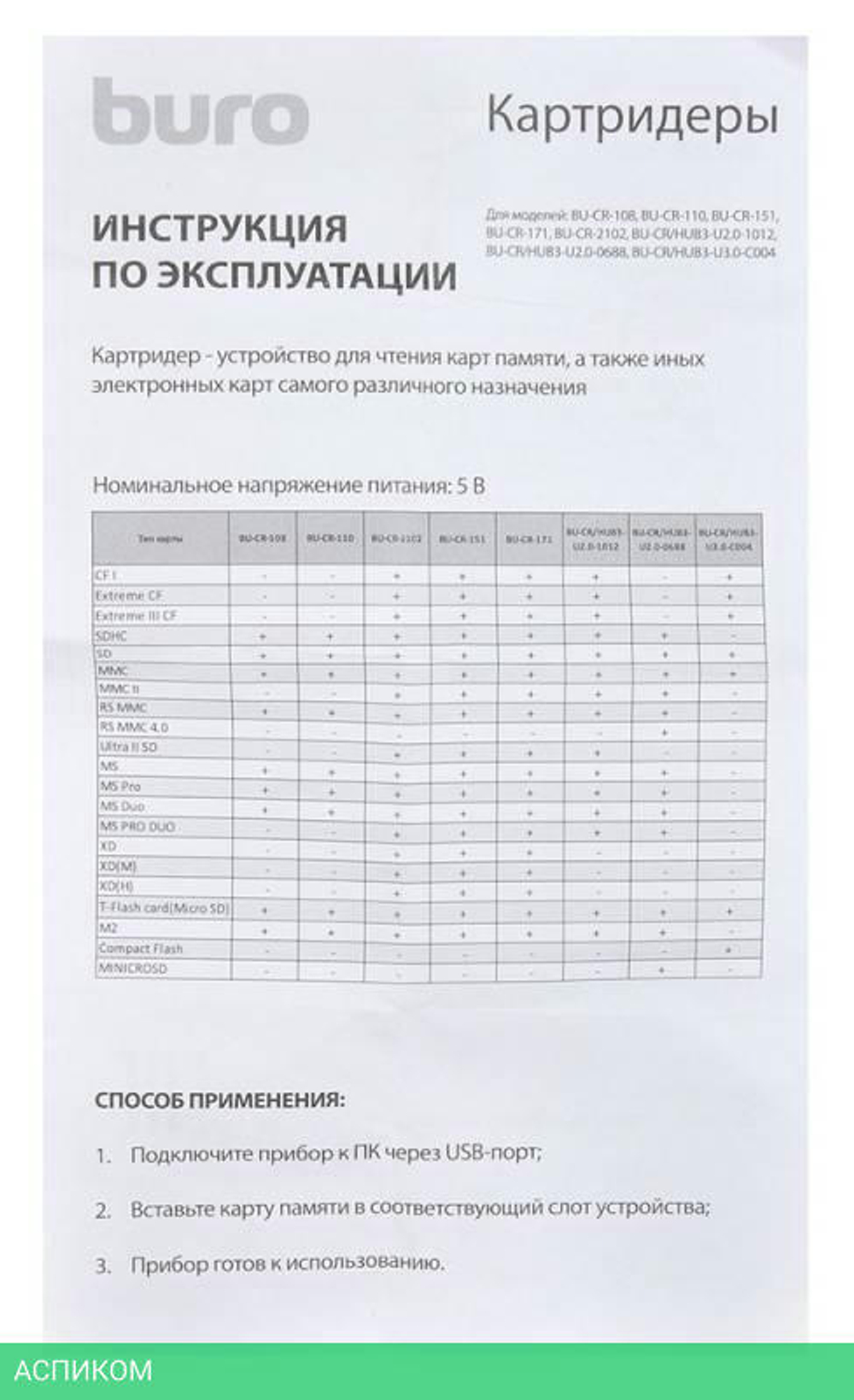 Картридер Buro BU-CR-151 черный