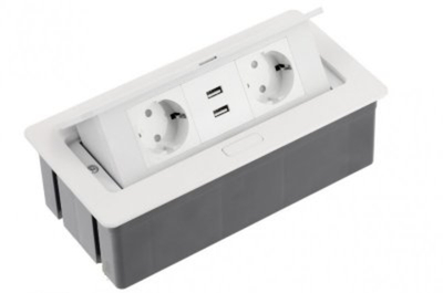 Блок выдвижной горизонтальный S с 2 розетками и 2 USB, 225х108мм,белый 16897
