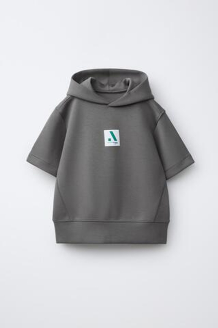 ZARA СПОРТИВНОЕ ХУДИ С КОРОТКИМ РУКАВОМ И МОДАЛОМ, АНТРАЦИТОВО-СЕРЫЙ