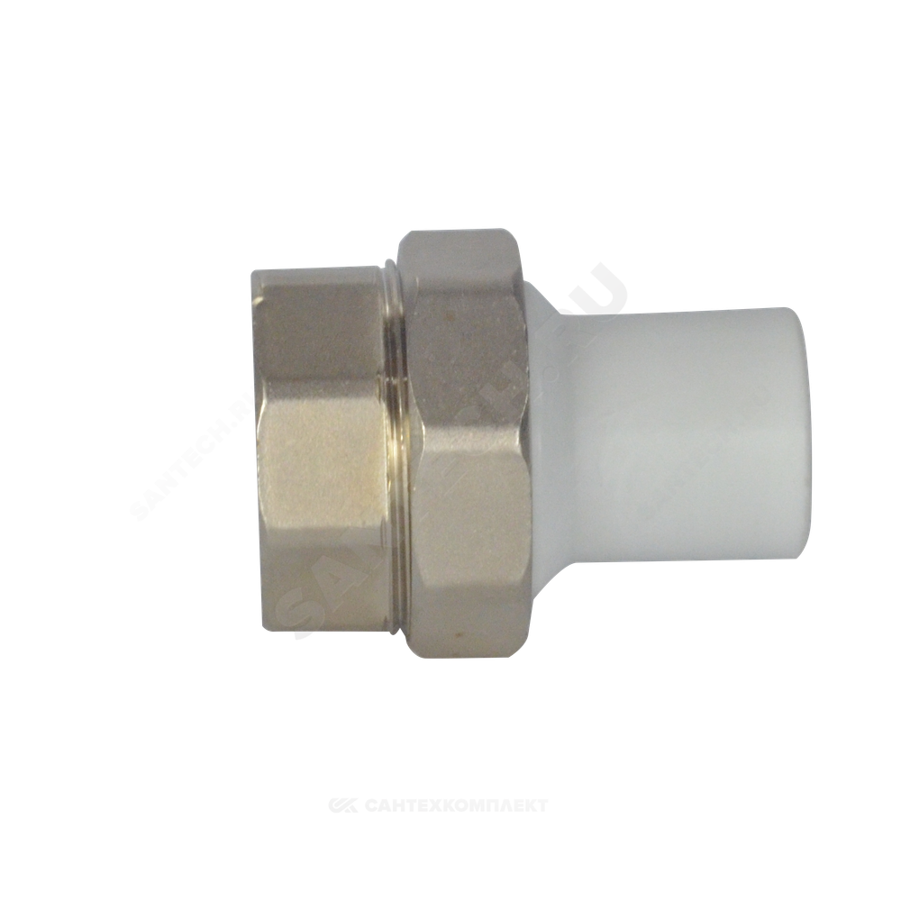 Муфта трубная PP-R комбинированная разъемная белая Дн 32х1/2" Ру25 наруж пайка/ВР VALFEX 10157215