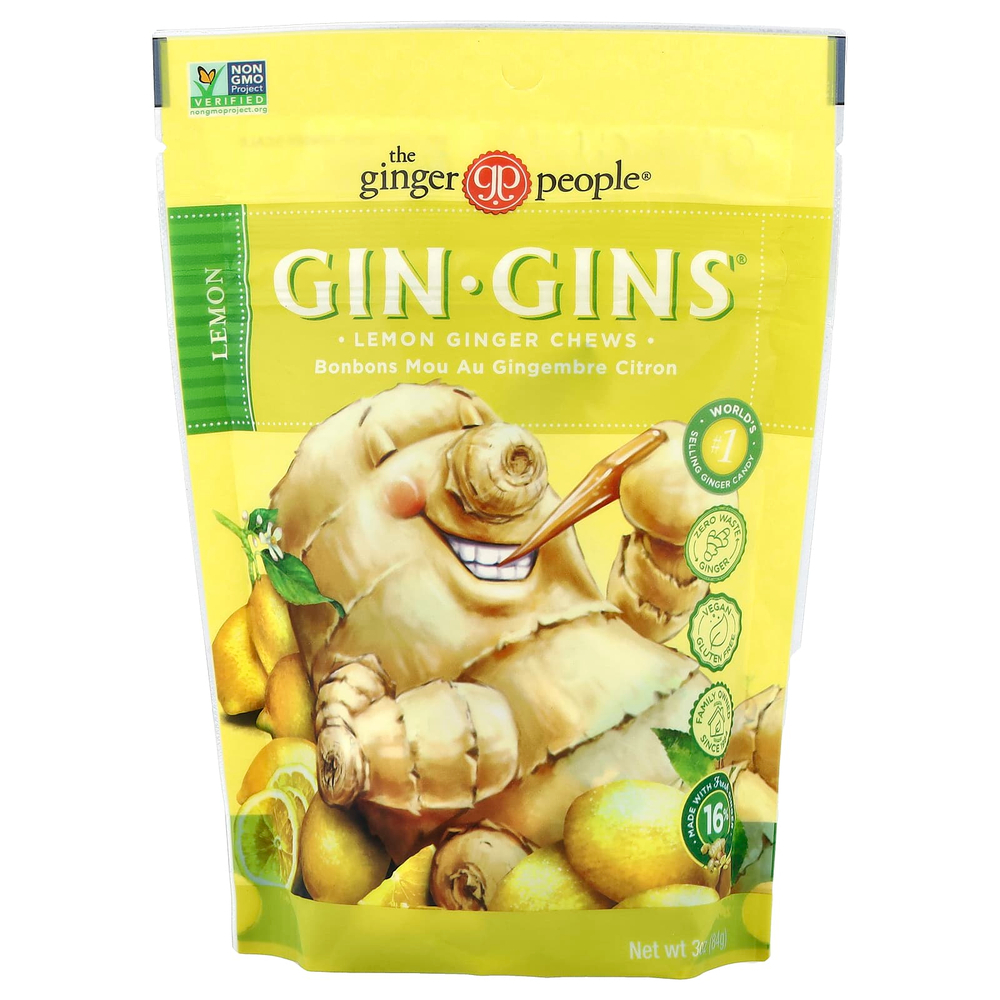 The Ginger People, Gin Gins®, жевательные таблетки с лимоном и имбирем, со вкусом лимона, 84 г (3 унции)
