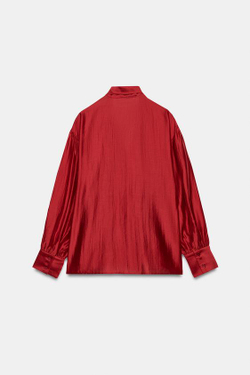 ZARA АТЛАСНАЯ РУБАШКА С ПЛАТКОМ — ZW COLLECTION, КРАСНЫЙ