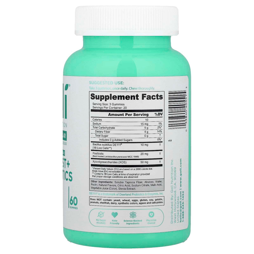Goli Nutrition, жевательные таблетки для приема пре, пост и пробиотиков, без сахара, 60 жевательных таблеток