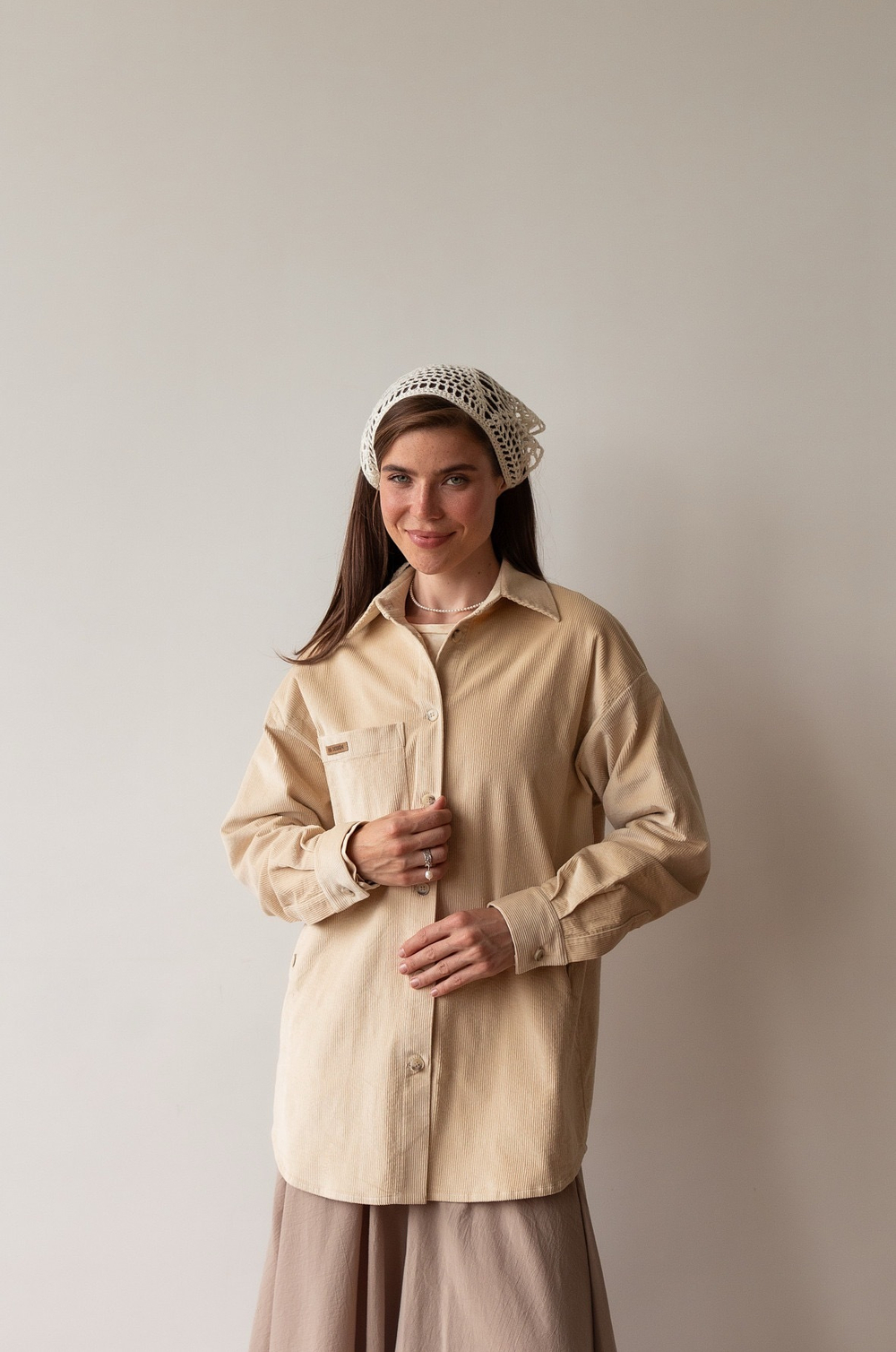 Рубашка из вельвета, Кремовый
