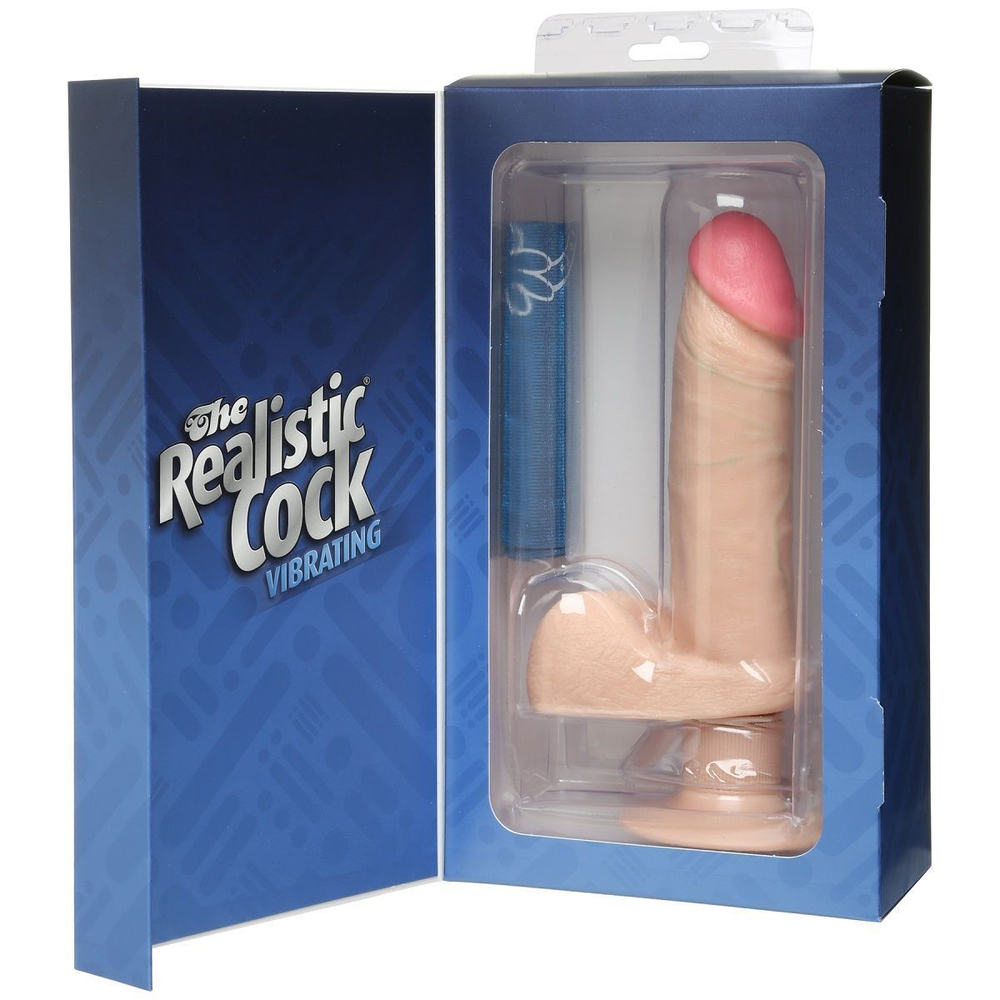 Вибромассажер-реалистик телесного цвета на присоске The Realistic Cock Vibrating 6” - 21,6 см. (Цвет: телесный)