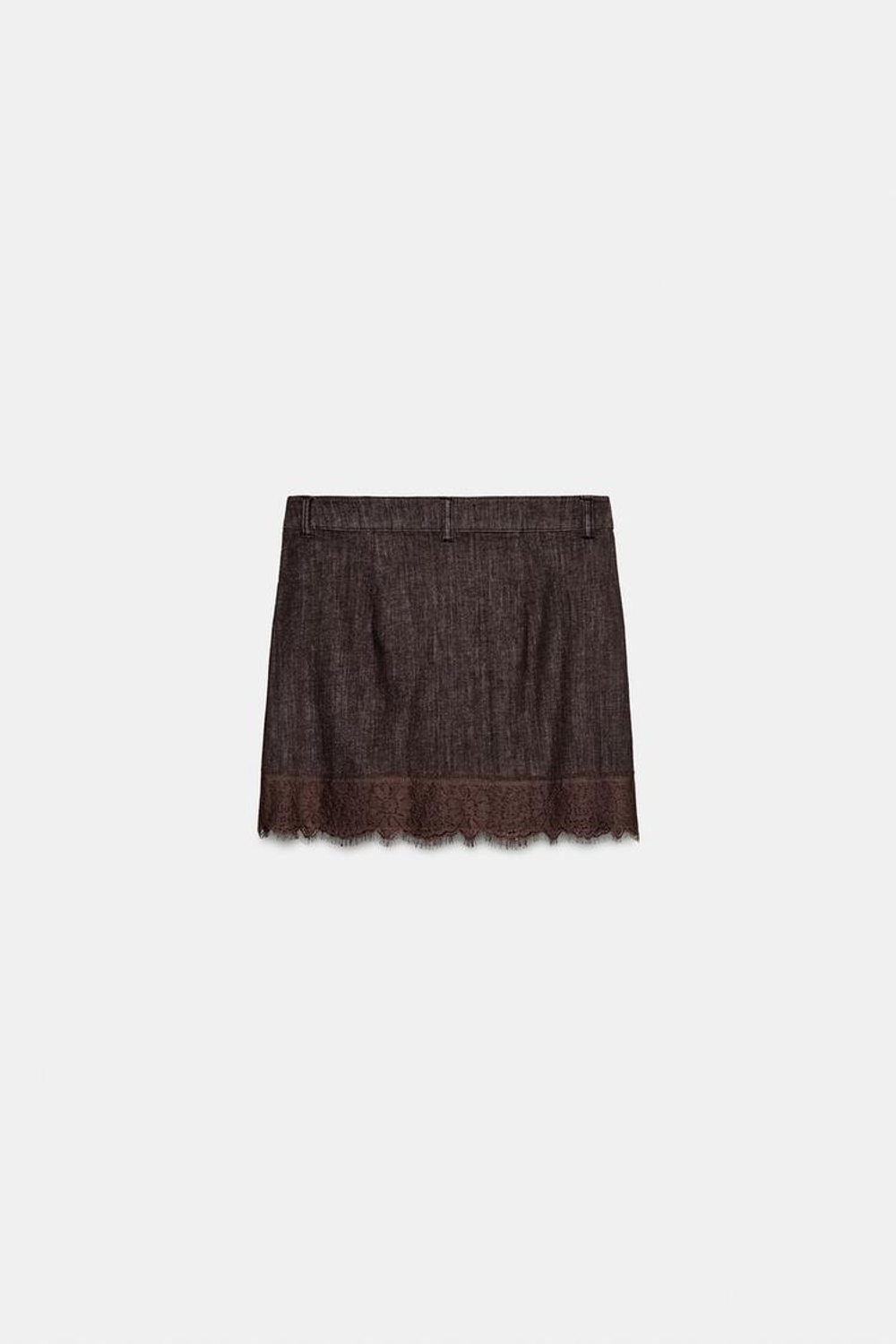 ZARA КОМБИНИРОВАННАЯ ЮБКА-ШОРТЫ С КРУЖЕВОМ, КОРИЧНЕВЫЙ
