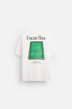 ZARA ФУТБОЛКА С КОНТРАСТНЫМ ПРИНТОМ, ЖЕЛТОВАТО-БЕЛЫЙ