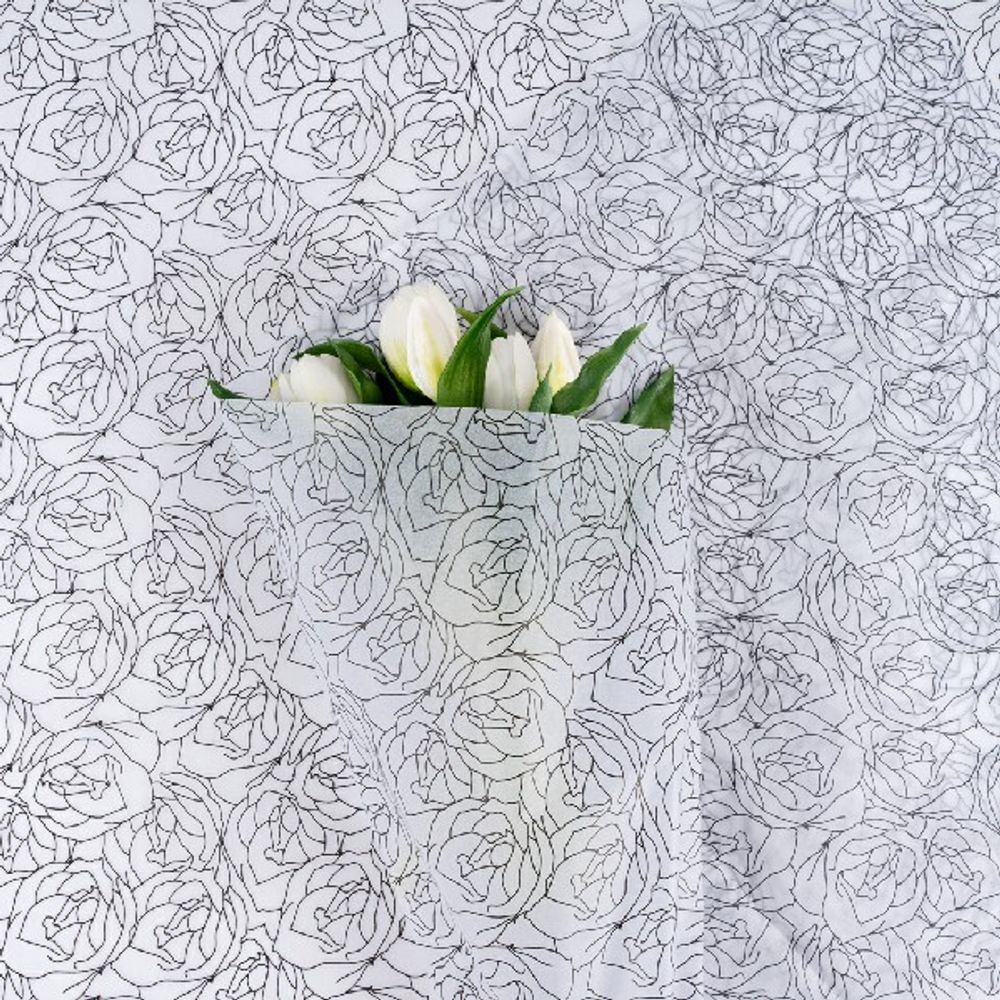 Бумага тишью "Узоры" 50*70см Черные на белом (20л)