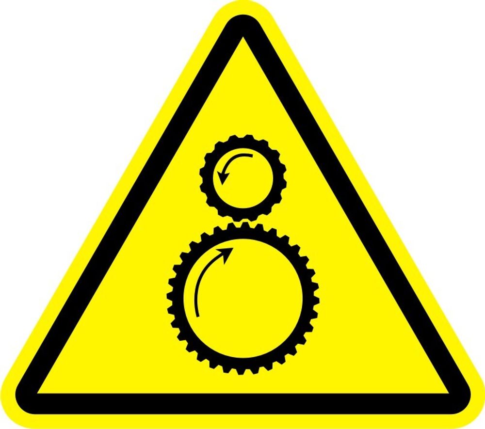 Знак W29 Осторожно, возможно затягивание между вращающимися элементами (наклейка, табличка)