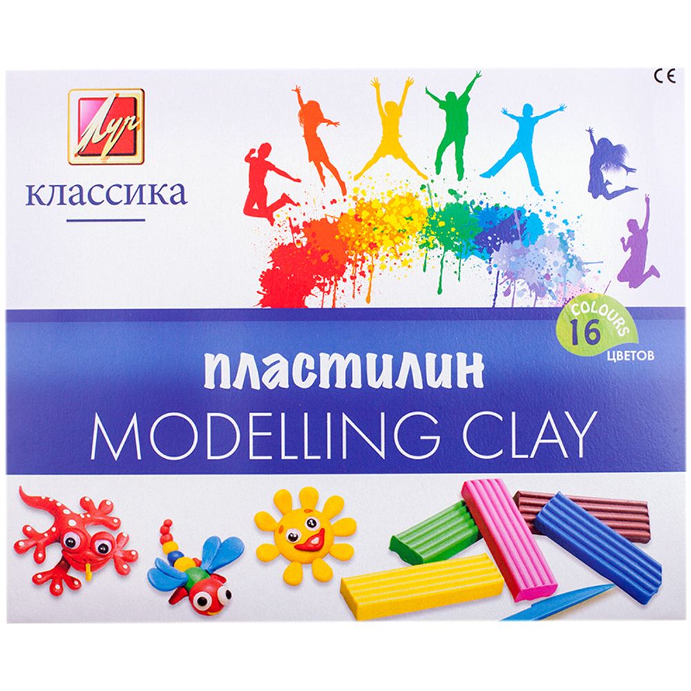 Пластилин 16 цветов Луч Классика, 320гр, со стеком, картон.упак.