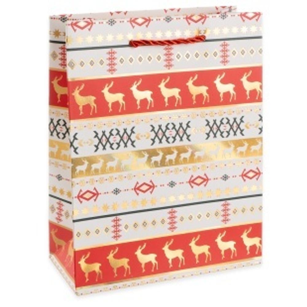 Пакет подарочный Лапландия Дизайн №1 Красный/Белый Металлик 23*18*8 см.