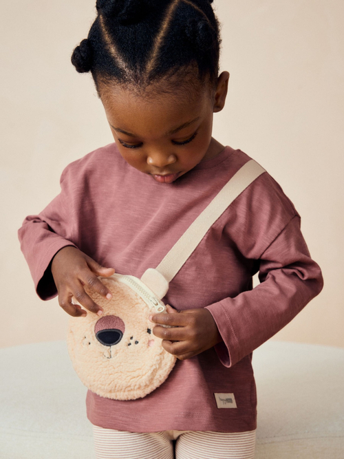 Лонгслив с сумкой для девочки Next 169-887, Розовый, Молочный