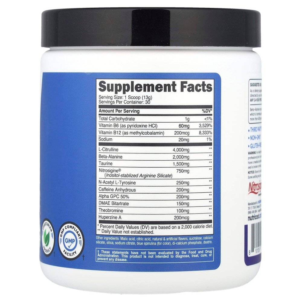 Nutricost, Performance, предтренировочный комплекс, голубая малина, 387 г (13,8 унции)