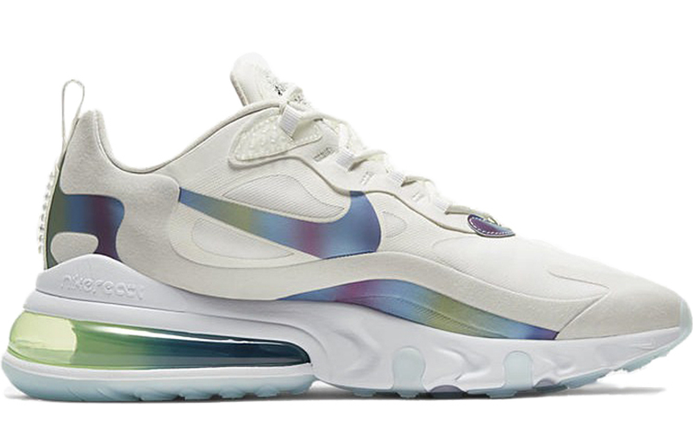 Nike Air Max 270 React "Bubble Pack" retro breathable lightweight low-cut casual running shoes for men and women with the same white and green