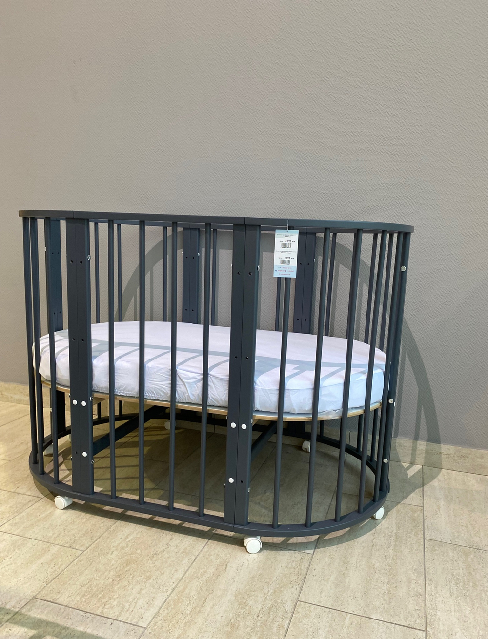 Кроватка-трансформер МАЛЮТКА 7 в 1 с маятником (серый)