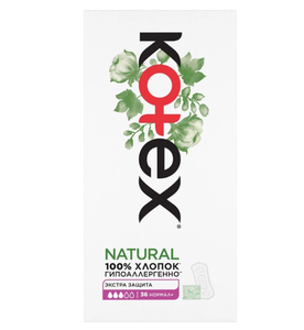 ПРОКЛАДКИ ЕЖЕДНЕВНЫЕ KOTEX PROTECT LINERS NATURAL EX PROTECT NORMAL + ORG 36ШТ