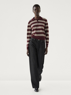 Massimo Dutti Свитер поло из 100% кашемира в полоску, цвет бургундского вина