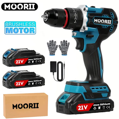 MOORII Шуруповерт, 21 В, 100 Нм, 2 АКБ