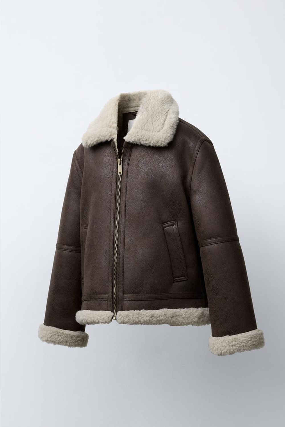 ZARA КУРТКА-ДУБЛЕНКА ИЗ ИСКУССТВЕННОЙ КОЖИ, КОРИЧНЕВЫЙ
