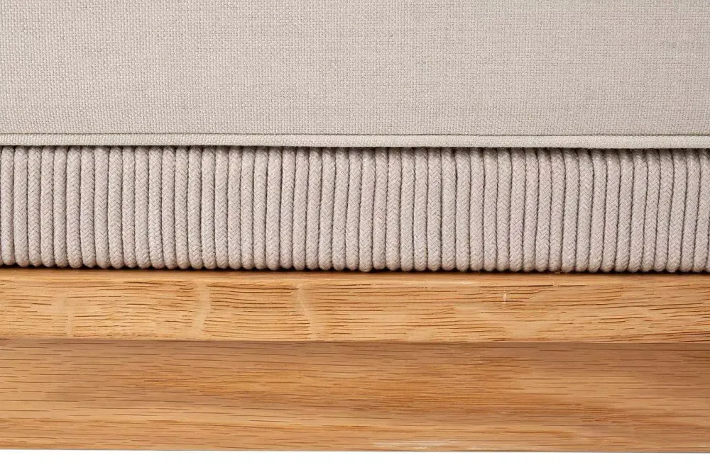 "Канны" правый модуль плетеный из роупа, основание дуб, роуп бежевый круглый, ткань бежевая 052