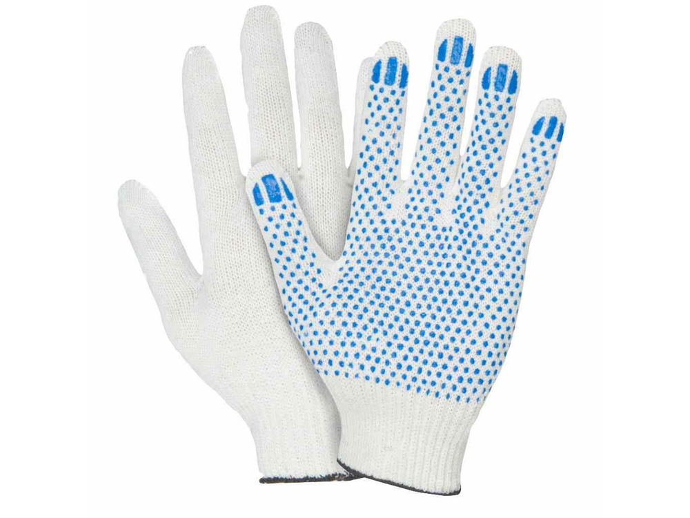 Перчатки х/б 4 нити ПВХ Точка Белые (10шт/уп) (200шт/меш)