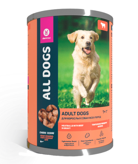 All Dogs Корм консервированный для собак Тефтельки с Говядиной в соусе